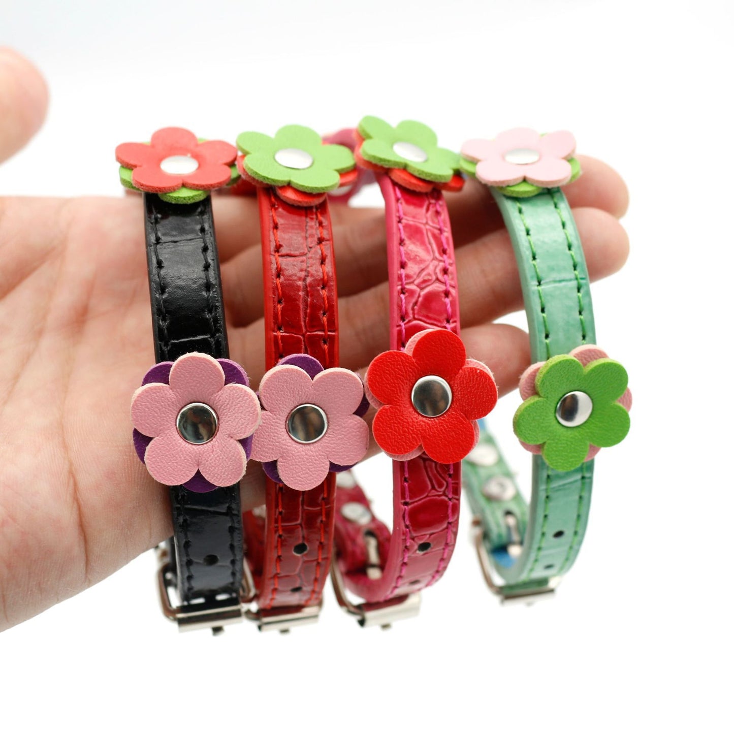 Flowered Leather Collar For Small Dogs
