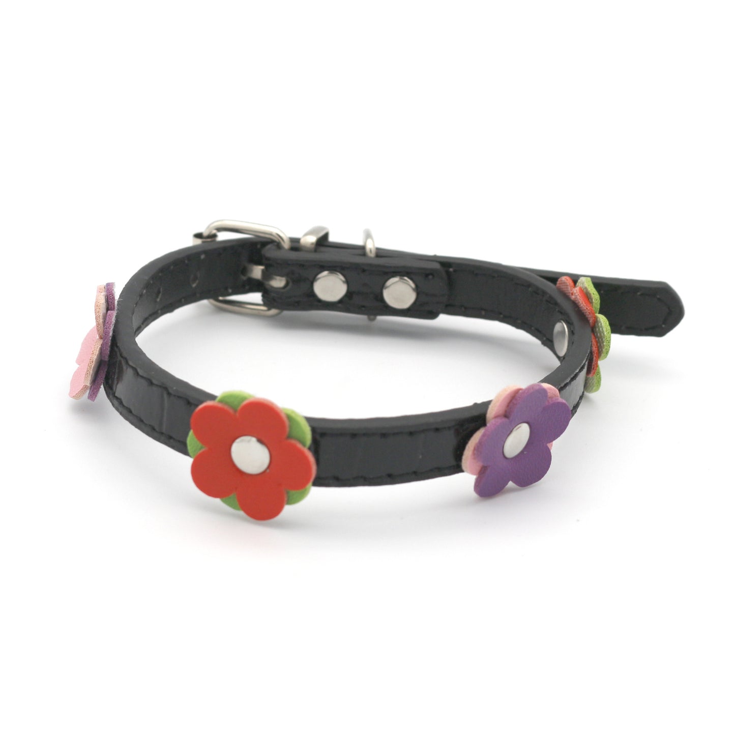 Flowered Leather Collar For Small Dogs