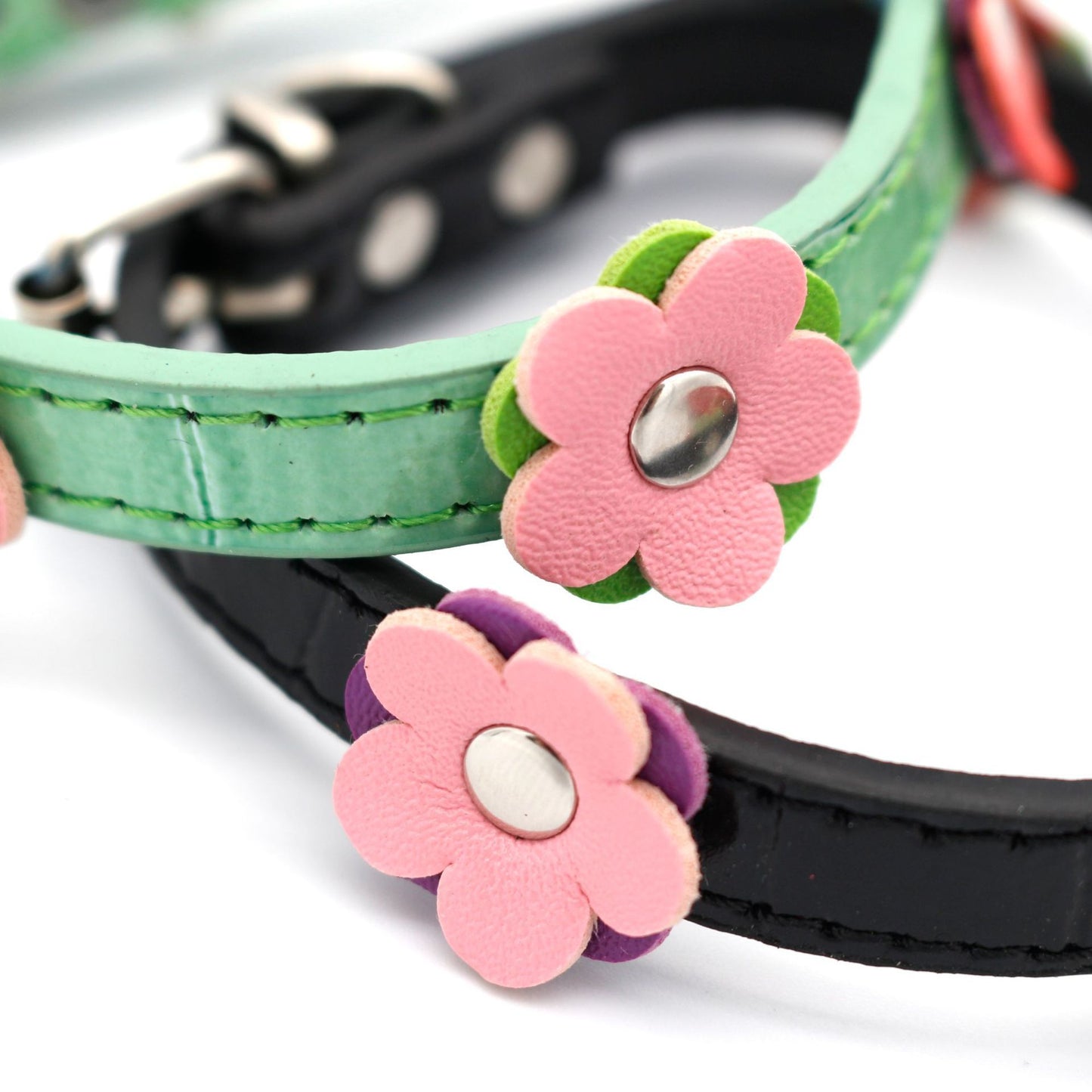 Flowered Leather Collar For Small Dogs