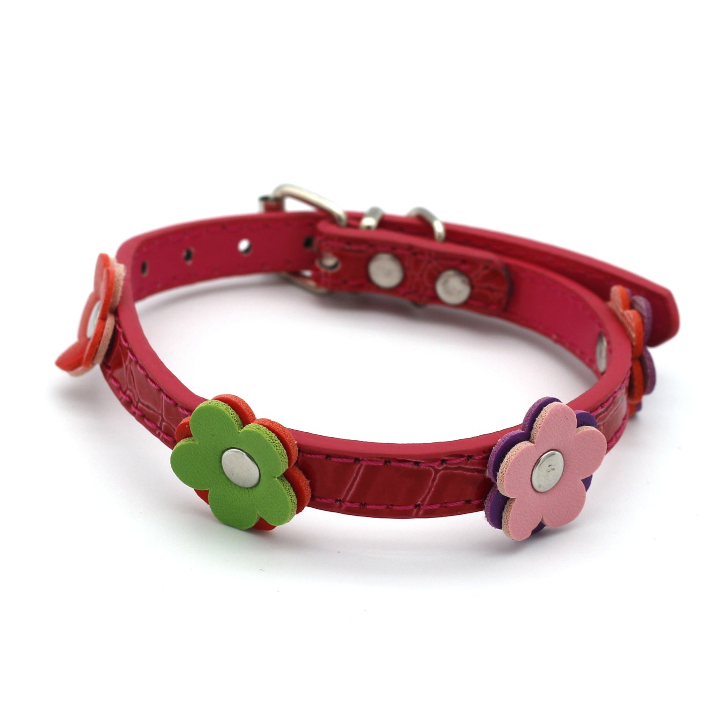 Flowered Leather Collar For Small Dogs